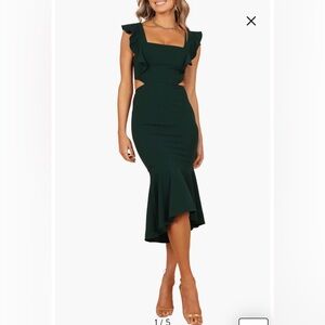 Petal & Pup Yvonne Ruffle Trim Cutout High-Low Dress, Emerald, M
